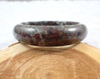 61.5mm Perfect Natural Yooperlite Crystal Bangle Bracelet - UV Reactive Smooth Finish Flat Inside - Gray Black Orange Bangle #JEWEL#1479