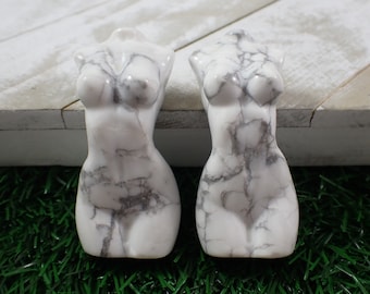 White Natural Howlite Crystal Carving - Female Body White Gray Vein - Shiny Polished Womans Body 2.5 Inch - White Howlite Crystal BDIES#1018