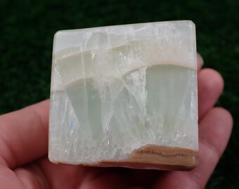 1 Piece Natural Caribbean Calcite Crystal Cube - Large Thick Heavy Cube - 1.75 Inch Aqua Blue Brown White - Smooth Textured Cube #CUBES#1008