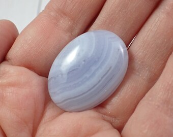 1 Piece Natural Blue Lace Agate Crystal Cabochon - High Quality Crystal Cab - Banded Blue Lace Agate Oval - Smooth Blue Carving #CRVNG#1017