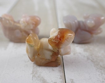 Tiny Flower Agate Crystal Squirrel Carving - Mini Pocket Crystal Bushy Tail Squirrel - 1 Inch Natural Flower Agate Squirrel #MINIS#1017