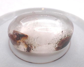 Pretty Garden Quartz Crystal Palm Stone - Textured Garden Quartz Gallet - 2 Inch Clear Green Brown Oval Palmstone #PALMS#1232