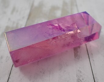 Pretty Magenta Purple Aura Clear Quartz Crystal Tower - 2.75 Inch Faceted Polished Tower - Purple Aura Quartz Crystal Point #TOWER#1265