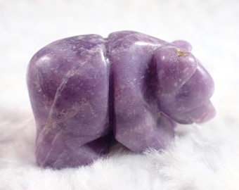 Purple Lepidolite Polar Bear Crystal - Standing Animal Crystal - Natural Lepidolite - 2 Inch Purple Matte Polar Bear Crystal #ANMLS#1247