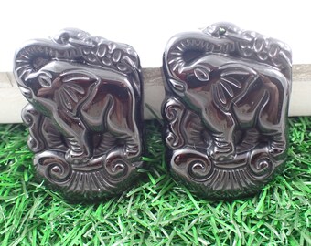 Shiny Black Obsidian Crystal Elephant Pendant - Black Obsidian Crystal - 2.25 Inches Black Obsidian Elephant on Pedestal Pendant #PNDNT#1049