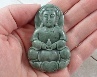 Green Jade Natural Crystal Pendant - Religious Figure Pendant - 2.25 Inch Large Green Jade - Natural Crystal Carving - Green Jade PNDNT#1046