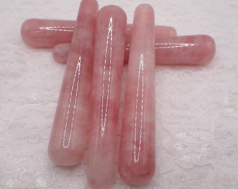 Pretty Natural Rose Quartz Crystal Massage Wand - Pink Smooth Polished - Round Ends 4.25 Inch - Rose Quartz Crystal Massage Wand #WANDS#1075