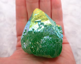 Small Aura Quartz Crystal Tower - Aqua Green AB Finish Aura Quartz Crystal - Rainbow Sheen Quartz Point Crystal Home Decor Gift #TOWER#1320