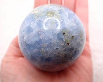 1 Piece Natural Blue Calcite with Peridot Crystal Sphere - Shiny Polished Blue Green Crystal Ball - Smooth 2.25 Inch Sphere #SPHER#1114