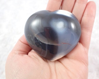 Large Natural Orca Agate Heart Crystal - Gray White Orange Heart - Large Smooth Crystal - Natural Gray Whhite Orca Agate #HEART#1038