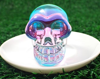 Pink Blue Yellow Glass Skull Figurine - Translucent Human Skull Replica - Smooth Finish Glass - 2 Inch Skull Pink Blue Yellow #GLASS#1017