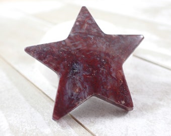 Natural Ocean Jasper Crystal Star Carving - Thick Chunky Smooth Polished - Star Shaped Jasper - 1.75 Inch Maroon Crystal Star #STARS#1024