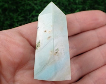 Small Natural Amazonite Crystal Tower - Faceted Smooth Polished - 2 Inch Blue Brown White Gold - Straight Standing Crystal Tower #TOWER#1017