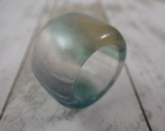 Pretty Natural Rainbow Fluorite Crystal Ring - Green Purple Smooth Thick Bangle Ring - 19.8mm Diameter Fluorite Crystal Ring #RINGS#1093