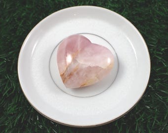 Natural Pink Rose Quartz Crystal Heart - Smooth Puffy Heart - Pink Gold Brown White Heart - 1.75 Inch Rose Quartz Crystal Heart #HEART#1031
