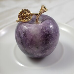 1 Piece Natural Lepidolite Apple Crystal Carving - 42x34mm Round Smooth Polished - Purple White Gold Leaf Rhinestone Lepidolite #CRVNG#1382