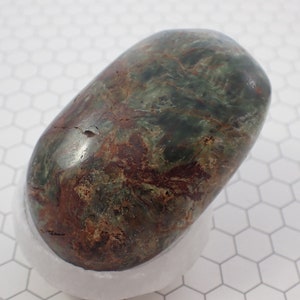 1 Piece Natural Chrysoprase Crystal Palm Stone - Green Brown Gallet - Large Narrow Polished Palmstone - Chrysoprase Crystal #PALMS#1103