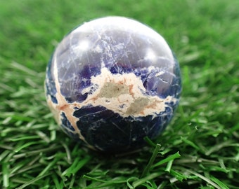 Natural Blue White Sodalite Crystal Sphere - Shiny Polished Blue White Gray Crystal Ball - Smooth 1.25 Inch Sphere - Sodalite #SPHER#1096