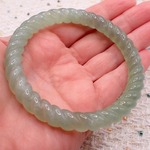 61mm Green Jade Rope Textured Crystal Bangle Bracelet - Smooth Polished Bangle - Natural Green Jade Crystal Bracelet - No Chips #JEWEL#1750
