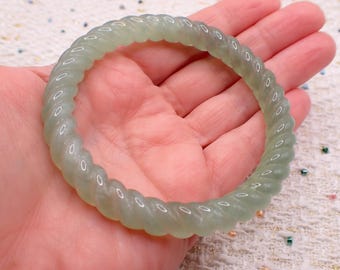 61mm Green Jade Rope Textured Crystal Bangle Bracelet - Smooth Polished Bangle - Natural Green Jade Crystal Bracelet - No Chips #JEWEL#1750