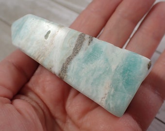 Pretty Natural Square Aragonite Crystal Tower - Short Smooth Light Aqua Blue Beige - 3 Inch Aqua Aragonite Square Textured Tower #TOWER#1215