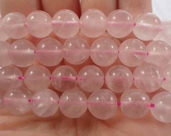 One Natural Pink Rose Quartz Crystal Bracelet - 10mm Smooth Round Beads - Pink Cloudy Natural Rose Quartz Crystal Bead Bracelet #BRCLT#1095