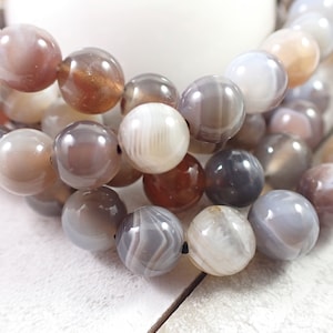 One Botswana Agate Crystal Bracelet - 8mm Round Beads - Gray Pink White Brown - Natural Botswana Agate Bead Bracelet - #BRCLT#1001