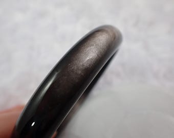 62.9mm Silver Obsidian Flashy Crystal Bangle Bracelet - Natural Smooth Polished Crystal Bangle - Black with Silver Flash Bangle #JEWEL#1519