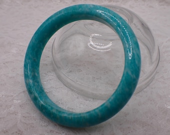 61.0mm Deep Turquoise Blue Amazonite Natural Crystal Bangle Bracelet - Smooth Finish Flat Inside - Amazonite Crystal Bangle #JEWEL#1967