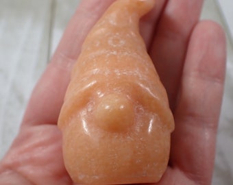 Adorable Orange Aventurine Gnome Crystal Carving - Standing 2.5 Inch Gnome Figurine - Orange Crystal Gnome - Circle Hat Design #GNOME#1007