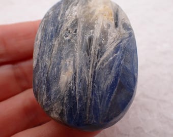 Flashy Blue Kyanite Crystal Palmstone - Blue Textured Polished Crystal Kyanite - 2.25 Inch Natural Crystal Palm Healing Energy #PALMS#1237
