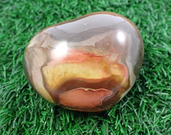 1 Piece Natural Polychrome Jasper Heart Carving - Large Thick Chunky Heart - Smooth Polished 74x57x45mm - Brown Orange Crystal #HEART#1068