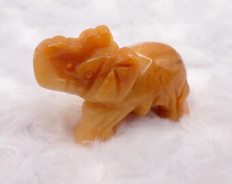 Small Yellow Jade Elephant Figurine - Carved Elephant Gift 2 Inch Standing Elephant Home Decor Metaphysical Healing Crystals #ANMLS#1285