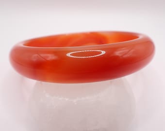62.3mm Orange Carnelian Crystal Bangle Bracelet - Thick Smooth Polished Bangle - Orange Crystal Agate Banded Bangle Bracelet #JEWEL#1607