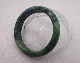 56.9mm Faceted Ruby in Zoisite Crystal Bangle Bracelet - Green Ruby Black Pink - UV Reactive Natural Bangle Ruby Zoisite #JEWEL#1990