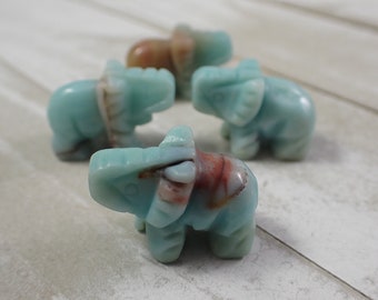 Mini Caribbean Calcite Crystal Elephant Carving - Aqua Blue Beige Red - Small Standing Elephant Figurine - 1 Inch Animal Carving #MINIS#1057
