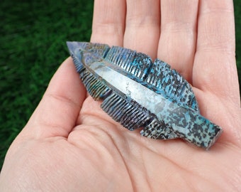 Black Blue Crystal Palm Root Feather - Dyed Crystal Carving - 3 Inch Palm Root Blue Purple Black - Dyed Crystal Carving Feather #CRVNG#2159