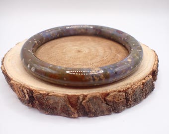 63.4mm Purple Agate Crystal Bangle Bracelet - Purple Brown Beige Crystal Bracelet - Round Inside Thin Smooth Purple Agate Bangle #JEWEL#1594