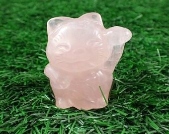 Deep Pink Natural Rose Quartz Crystal Money Cat Carving - Waving Cat Crystal - Pink Rose Quartz Crystal - 1.75 Inch Rose Quartz #ANMLS#1160