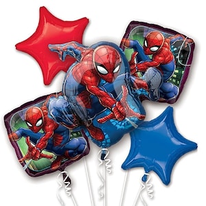 Spiderman Balloon Bouquet,5pc - Anagram Licensed | Spiderman Birthday Party | Spider man | Spider Man decorations | Hero&#39;s Boys Birthday