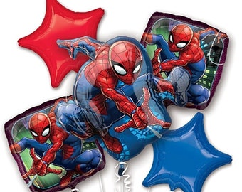 Spiderman Balloon Bouquet: 5pc Anagram Licensed Party Decor