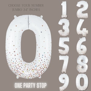 Jumbo White Number Balloons | Number Foil Balloons | Number Helium Balloons | White Number Balloons | White Sparkle Fizz Numbers 34in