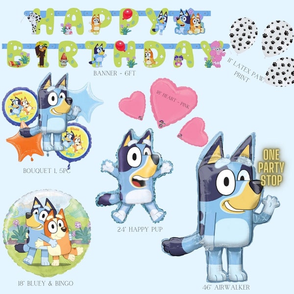 Bluey party supplies - Licensed by Unique Industries | Bluey Decorations | Blue Dog birthday Decoration | Bingo Birthday Party |Toddler bday