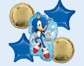 Super Sonic Balloons | Sonic Mylar Balloon Bouquet, 5pc | Sonic the Hedgehog Balloons | Sonic party decorations & supplies | Sonic birthday