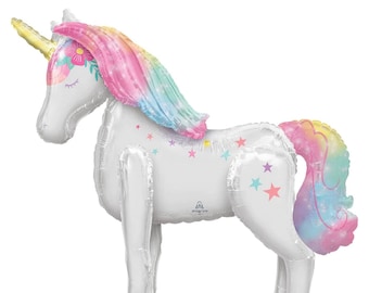 46" Tall Unicorn Airwalker | Magical Unicorn Airwalker | Enchanted Unicorn Foil Balloon | Jumbo Unicorn Balloon | Pink Unicorn Birthday