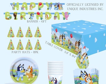 Bluey Birthday Banner 6ft - Officially Licensed by Unique Industries | Bluey Birthday Decoration | Bluey Party | Blue Dog | Bluey Tableware