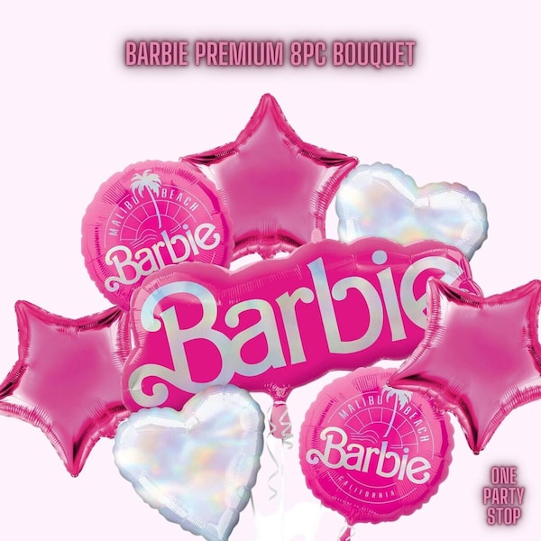 Barbie Premium 8pc Bouquet - Anagram Licensed | Barbie Balloons | Malibu Barbie | Malibu Beach Balloon | Barbie Party Decorations