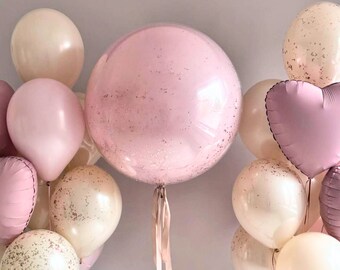Pink Blush Balloon Bouquet | Mylar Hearts, Bridal Decor