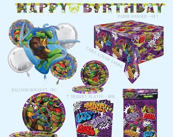 Ninja Turtle Birthday Party Decorations: Balloon Bouquet & Banner