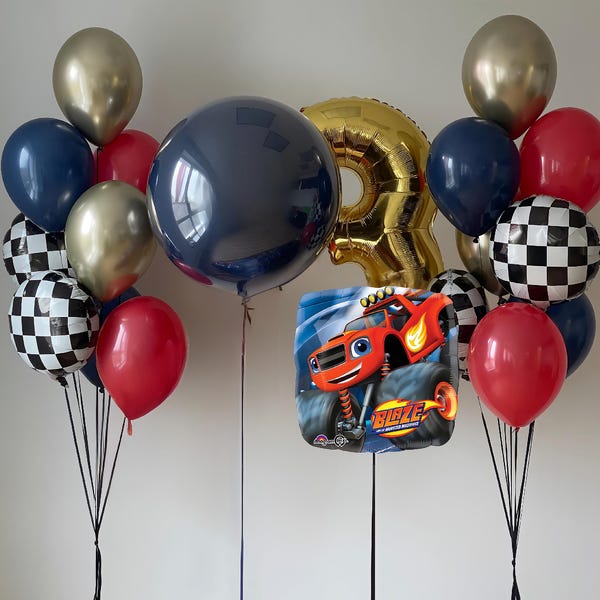 Ramo de globos de camión monstruo Blaze: decoración de cumpleaños con anagramas con licencia